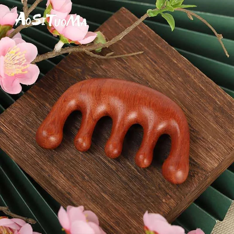 Sandalwood Meridian Massage Comb – Five-Tooth Wooden Therapy Tool