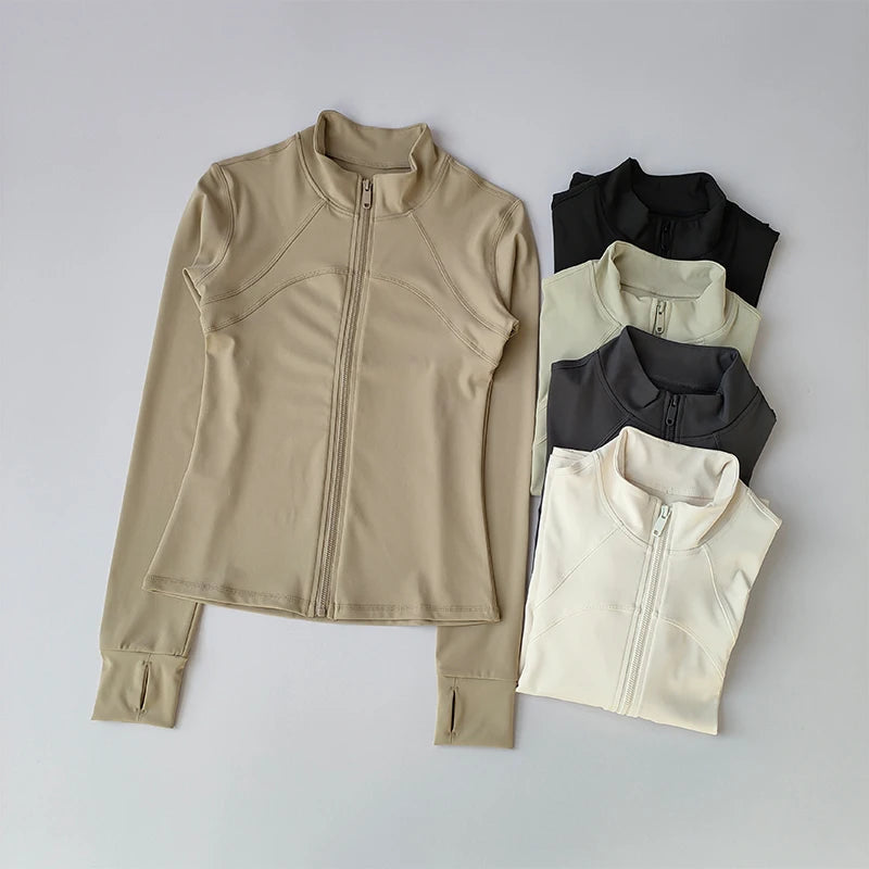 Women's High-End Yoga Running Jacket – Long Sleeve, Windproof Fitness Training Top with Standing Collar